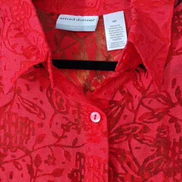 Alfred Dunner Petites Sheer Persimmon Lace Button Up Sz 18P - Picture 9 of 14